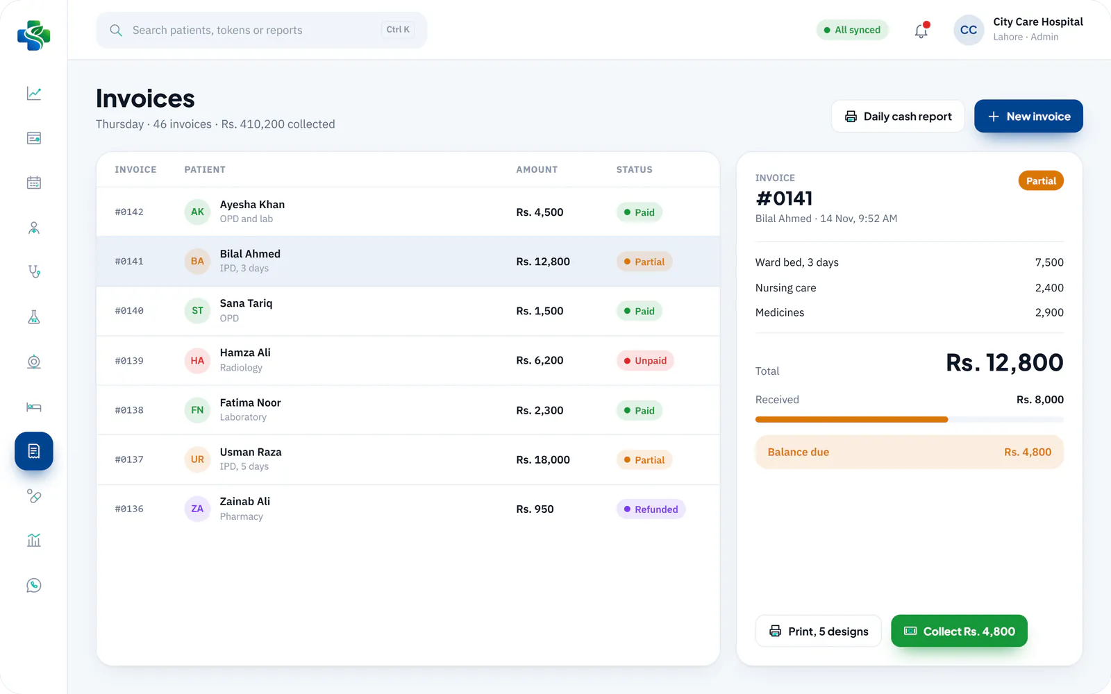 SehatMatrix Invoices with invoice details