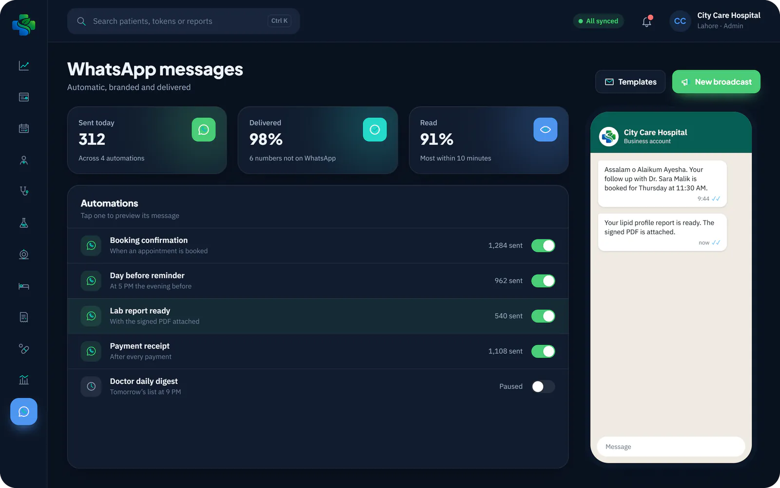 SehatMatrix WhatsApp messages with live preview