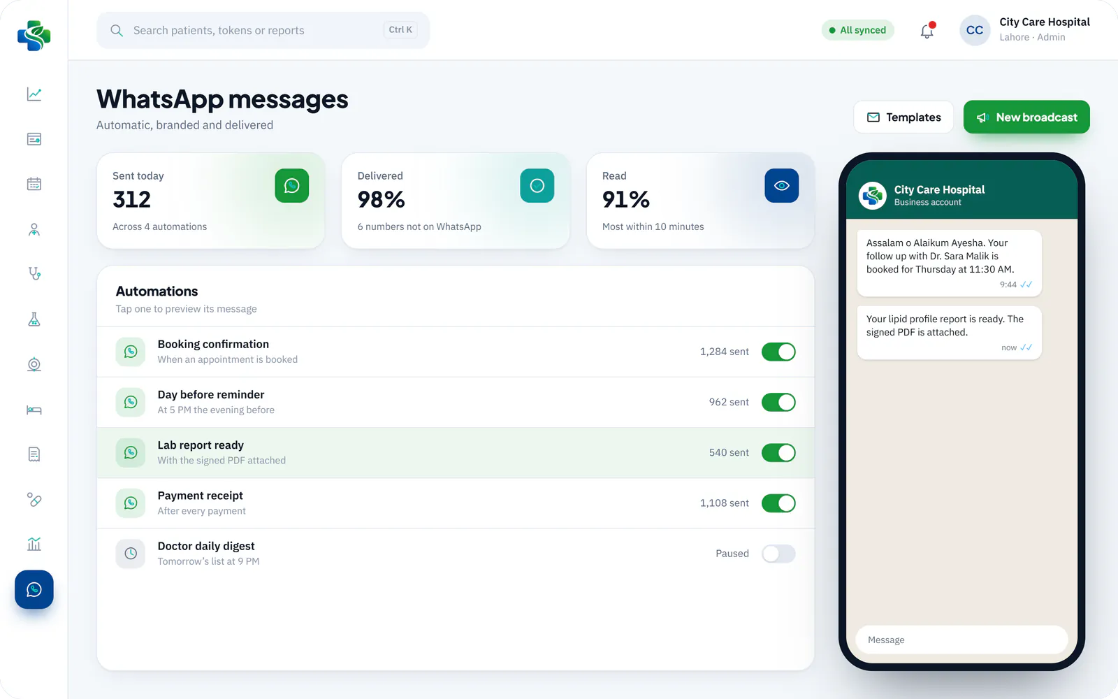 SehatMatrix WhatsApp messages with live preview